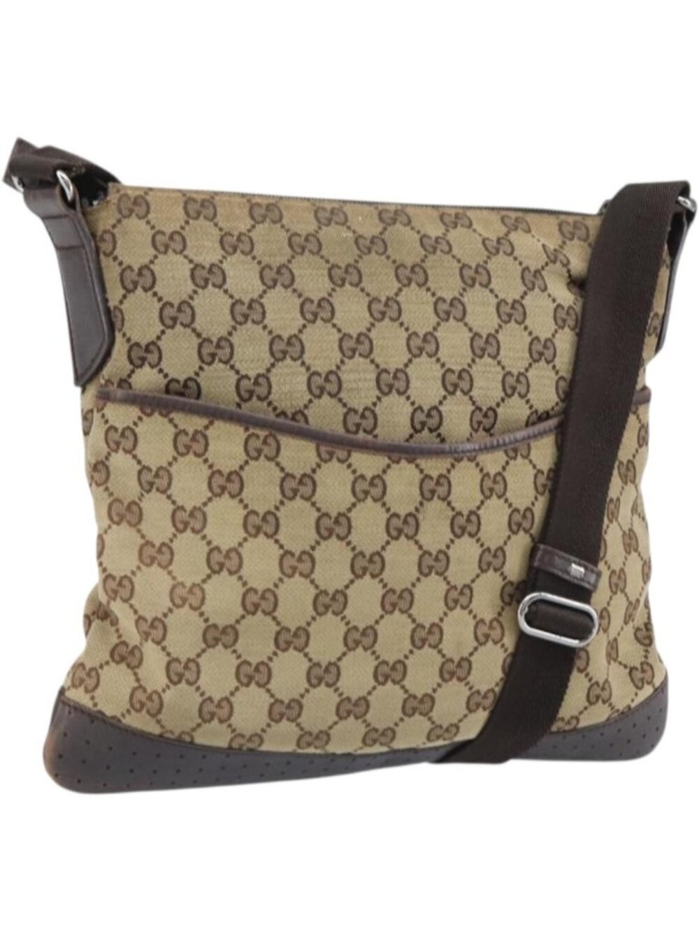 GUCCI GG Canvas Shoulder Bag Beige Silver 145857
